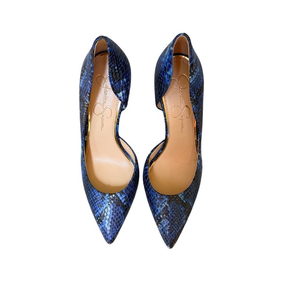 Jessica Simpson Shoes - Jessica Simpson Blue Snakeskin Embossed Pointed Toe D'Orsay Stiletto Pumps 8M